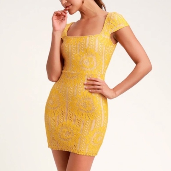 lulus mustard yellow mini dress - Picture 1 of 3